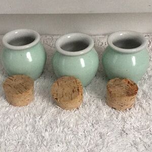 PENTIK FINLAND Set of Three Cork Lid Spice Jars Light Turquoise color.